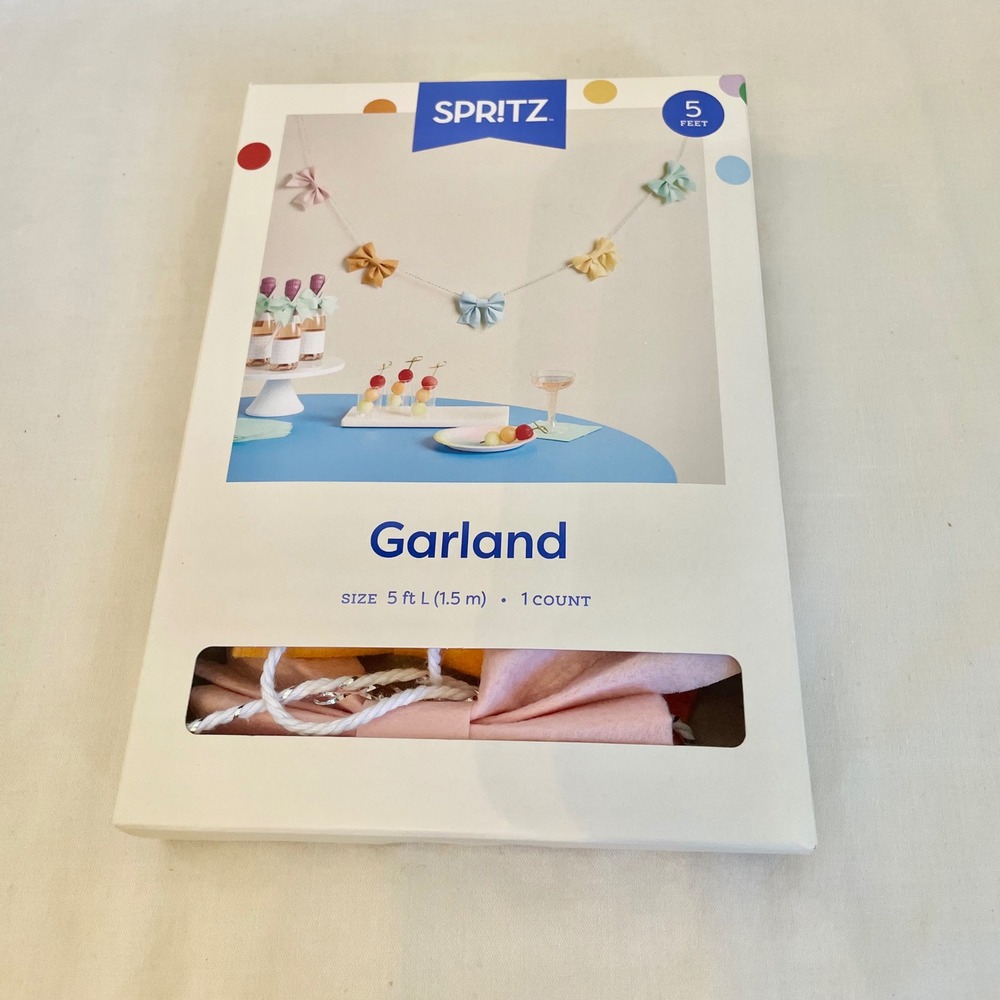 Spritz Easter Pastel Bow Garland 5ft Multicolor Felt Bows Spring Party Decor